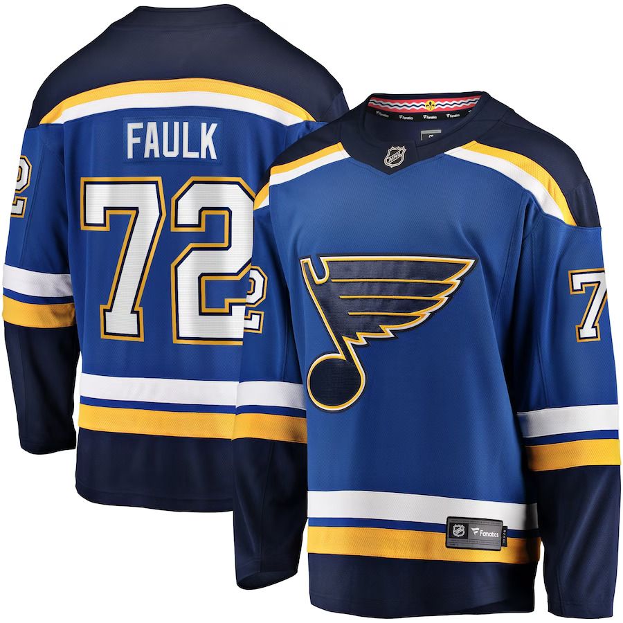 Men St. Louis Blues #72 Justin Faulk Fanatics Branded Blue Home Breakaway Player NHL Jersey